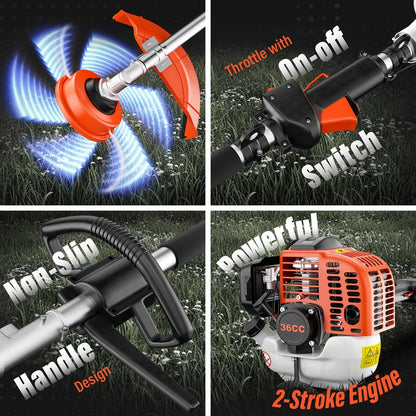 Gas String Trimmer 36CC 2-Cycle Weed Eater – 17" Cutting Swath, Easy Start Technology, Commercial Grade Gas Weed Wacker for Thick Weeds, Heavy-Duty Yard & Lawn Edging