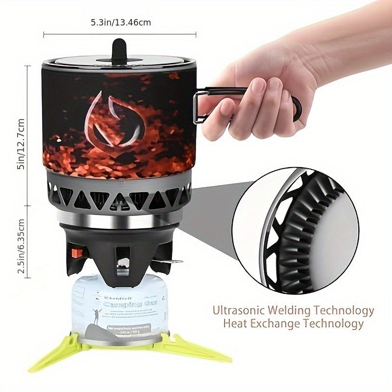 Backpacking Stove Cooking System with Pot Piezo Ignition 1KW Isobutane Burner 1.2L Pot Brackets Included Lightweight Portable for Hiking Camping Fishing Hunting