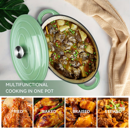 Dutch Oven Enameled Cast Iron 4.5QT with Lid & Dual Handles – Oval Non-Stick Enamel Coating for Bread Baking Soups Stews Braising | Stovetop to Oven Safe 500°F 5 Colors Available