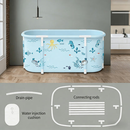 Soaking Tub Foldable Portable for Adults 47.2"x19.7"x21.7" – Freestanding Hot Bath & Ice Bath Spa Tub, Family Bathroom Bathtub, Ocean Style