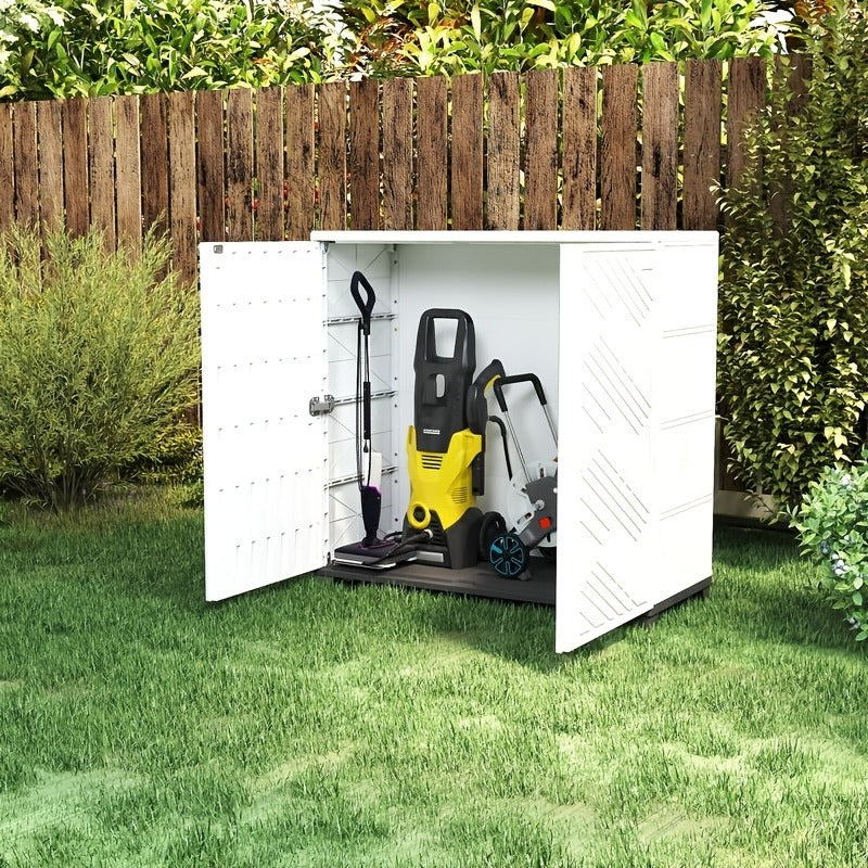 Outdoor Storage Cabinet with Doors & Metal Shelves | Resin