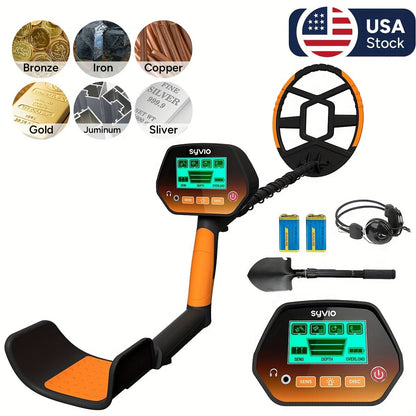 LCD Metal Detector with 8-Inch Search Coil, Adjustable Shaft and Green, Yellow or Basic-Version Options