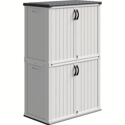 Resin Outdoor Storage Cabinet and Shelf Options in White or Beige with 4 x 2 Ft Shed Sizes