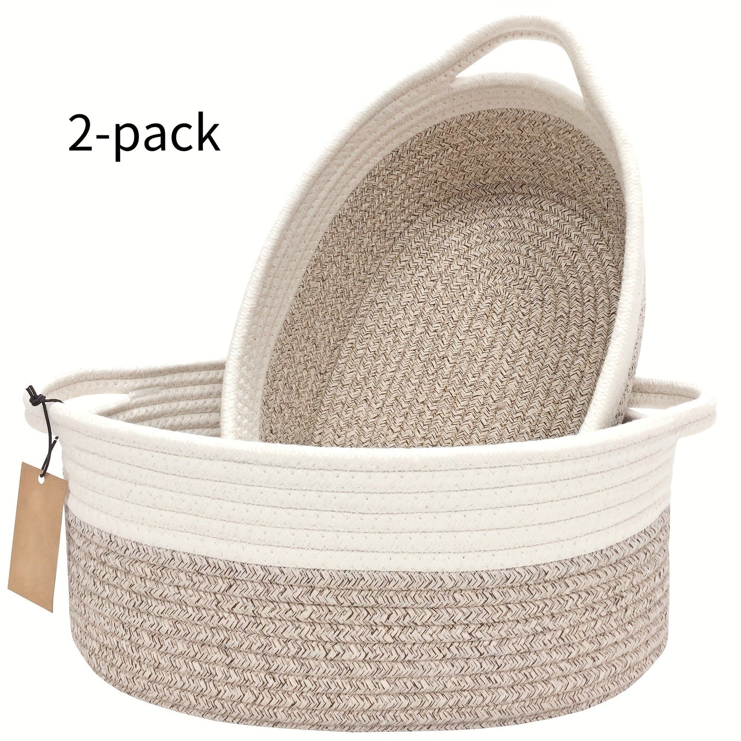 Woven Gift Basket with Handles Cotton Rope Storage Basket for Shelves Room Decor Cat Dog Toys Organizer Bin 2/4 Pack