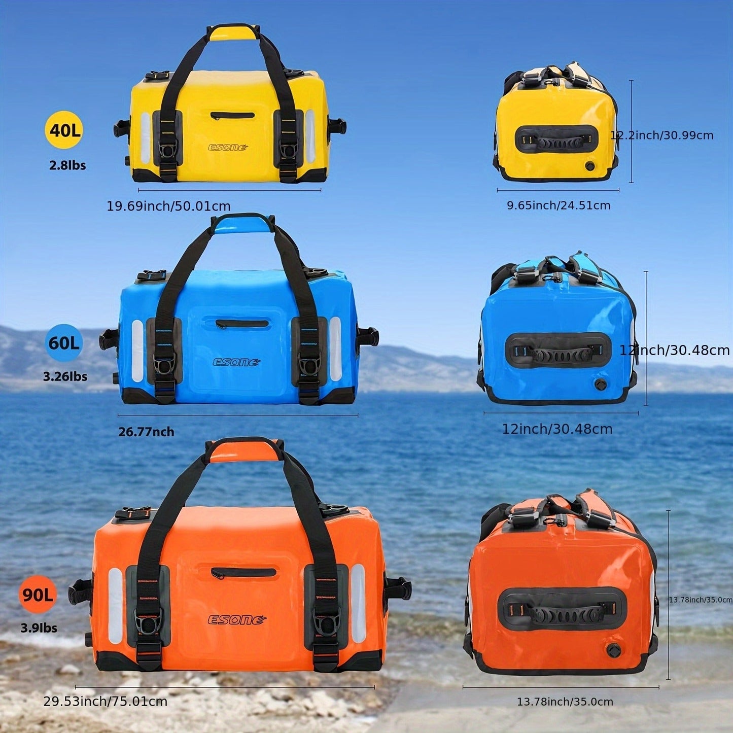Outdoor Dry Duffel Bag in Blue, Orange or Yellow with 40 L, 60 L and 23.78-Gallon Capacity Options