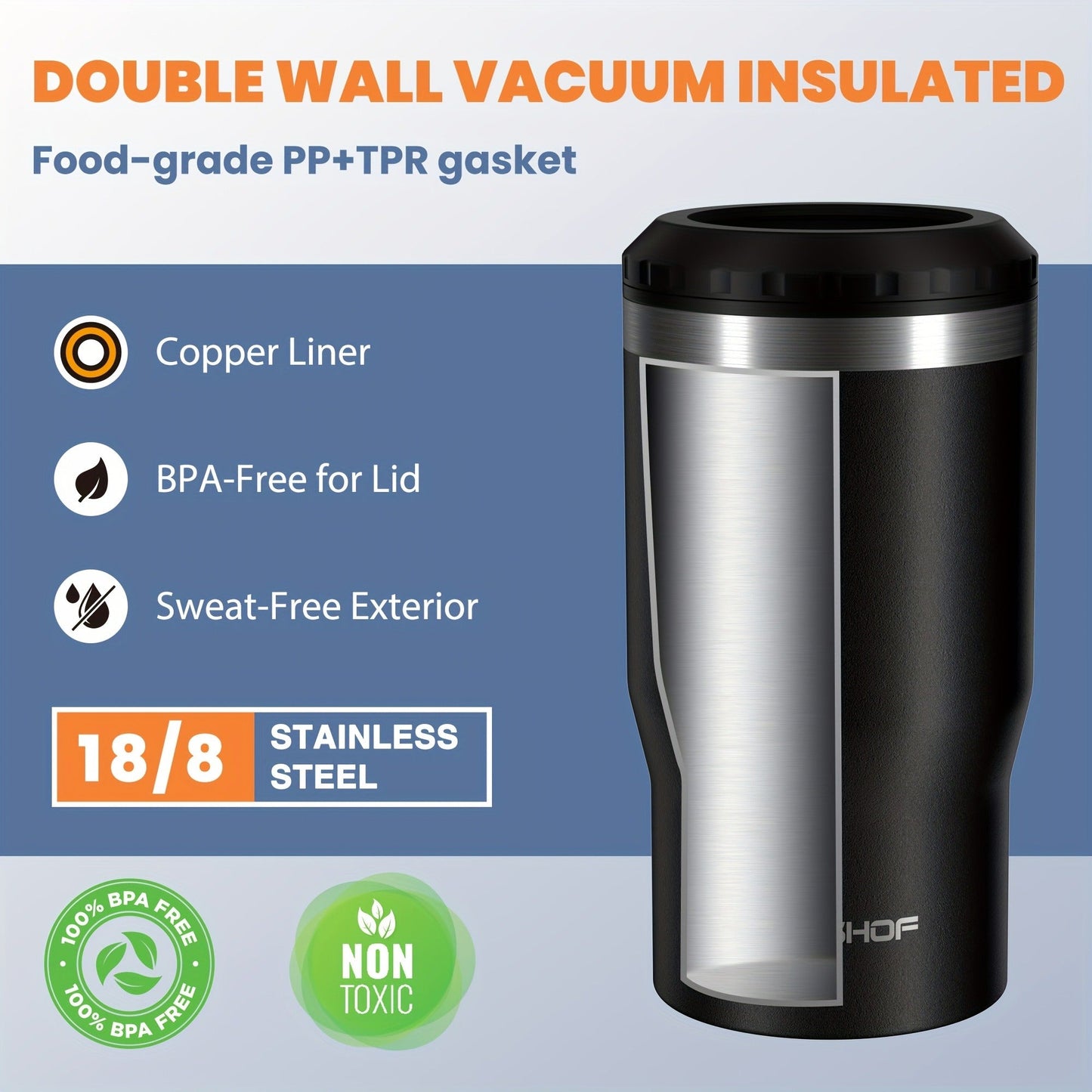 Insulated 12 oz Can Cooler with Double-Wall Body in Black, Navy Blue and Three Camo Color Options