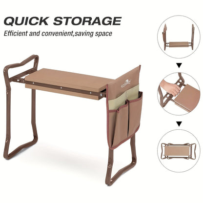 Garden Kneeler and Seat – Foldable Bench with EVA Pad & Tool Pouches