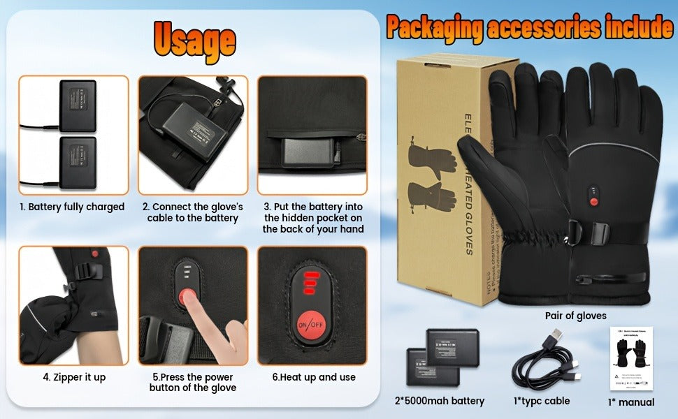 Rechargeable Heated Gloves 2x5000mAh – 3-Speed Temperature Control, Touchscreen Fingertips, Thermal Winter Gloves for Men & Women, Skiing, Hunting, Fishing, Cycling & Camping