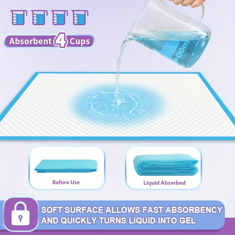 Six-Layer Disposable Pet Pads with 50, 101 or 200-Piece Pack Options and Blue-White Design