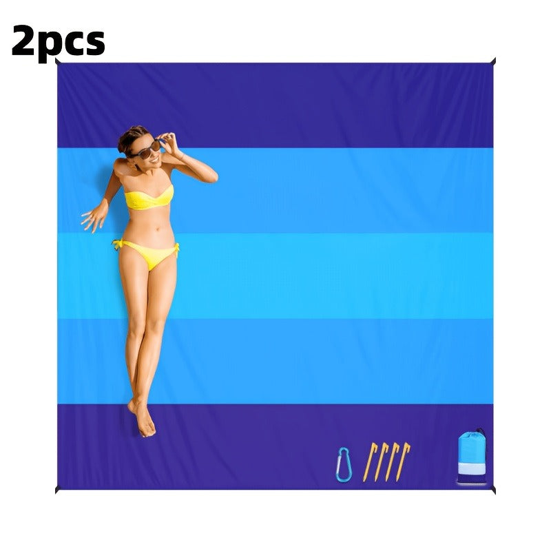 Gradient Beach Mat with Purple-to-Blue Design, Corner Loops, Drawstring Pouch, Stakes and 1- or 2-Piece Packs