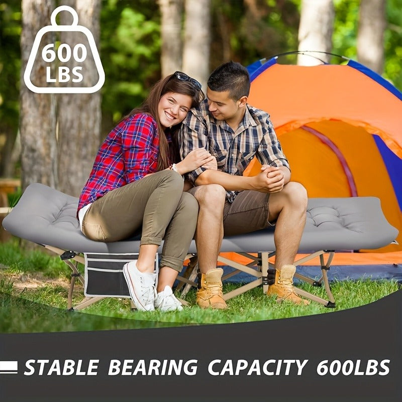 Folding Camping Bed with Carry Bag and No-Pad or Mattress Checkout Options Labeled 450, 500 or 600 lb