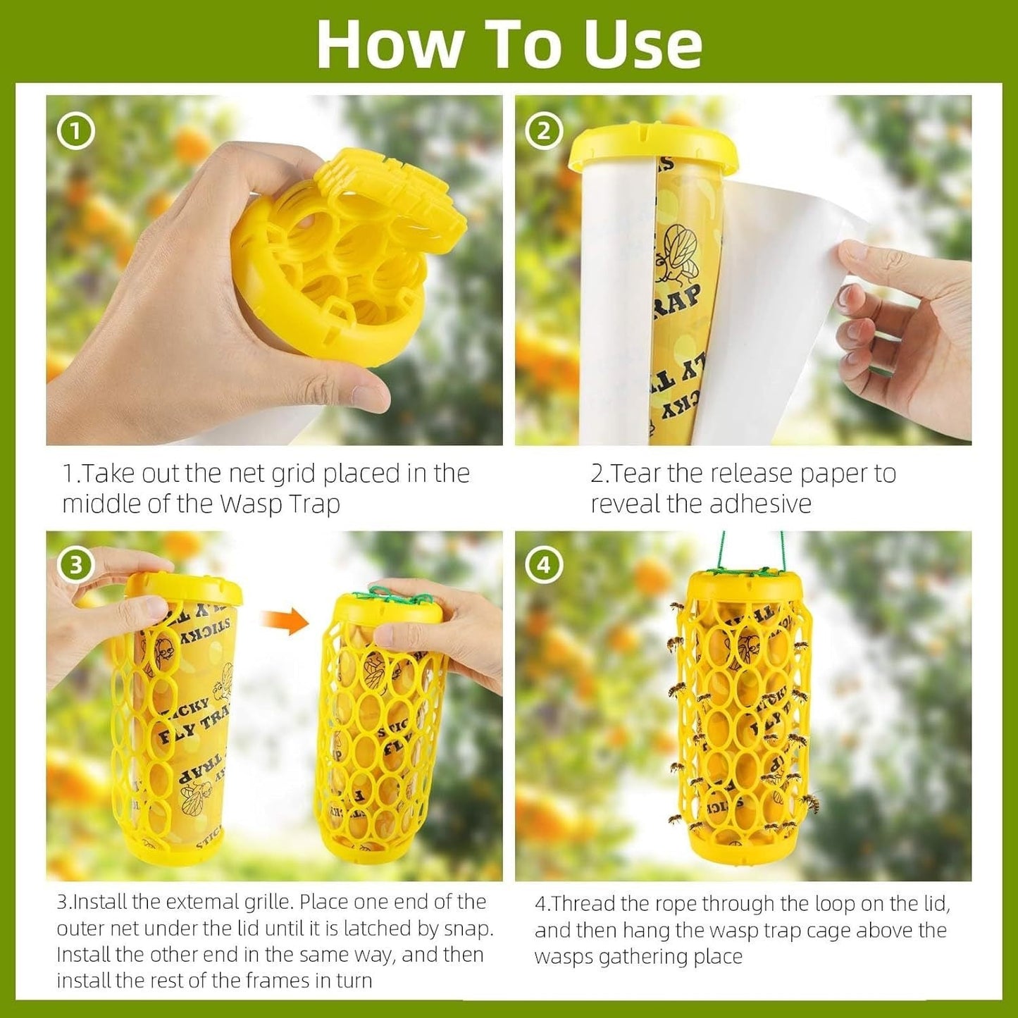 Wasp Trap Outdoor Hanging Reusable Yellow Jacket Trap Carpenter Bee Hornet Catcher with Sticky Bait Killer for Garden Patio Outside