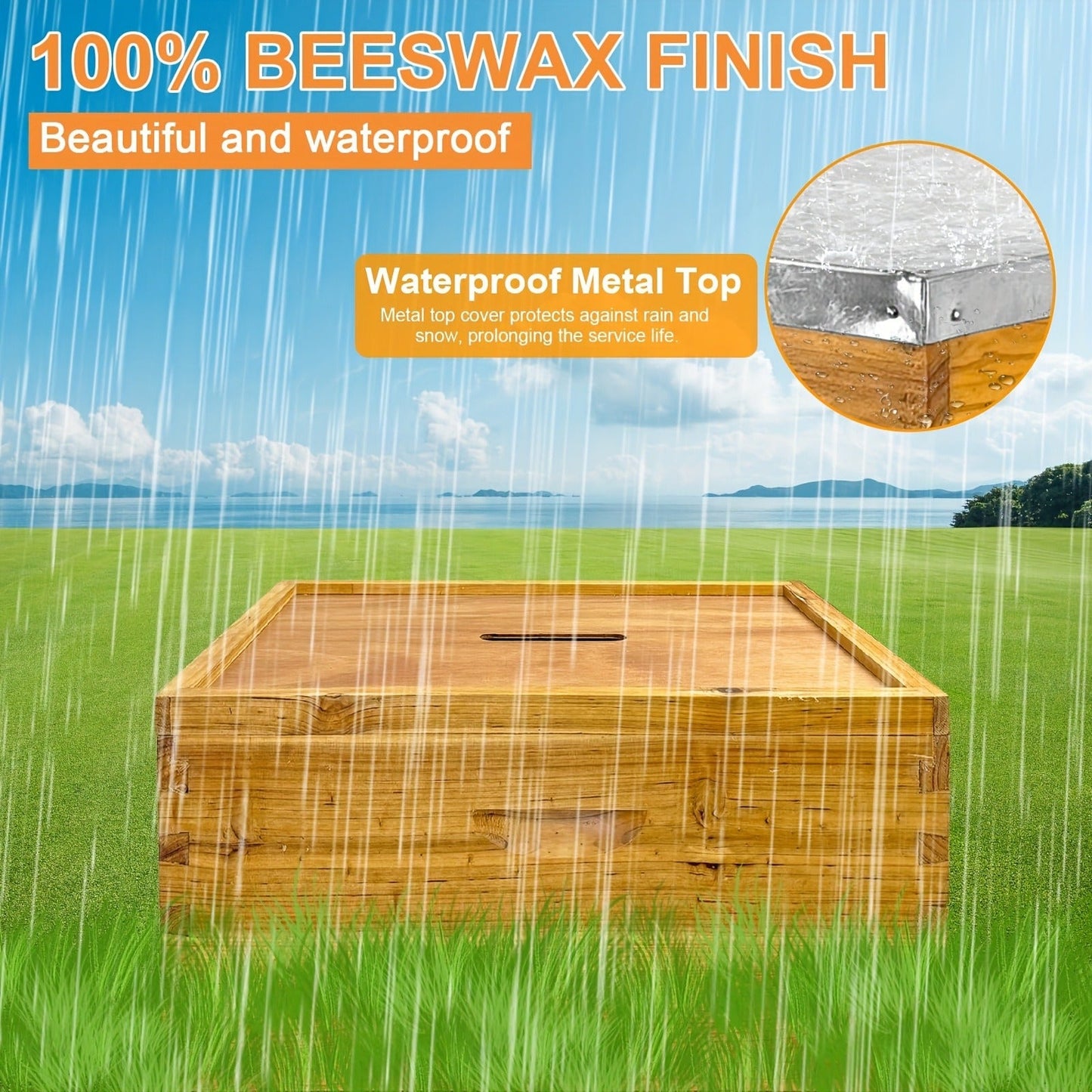 Three-Layer Langstroth-Style Beehive Box Kit with Two Deep Boxes, One Medium Box and Metal-Topped Cover