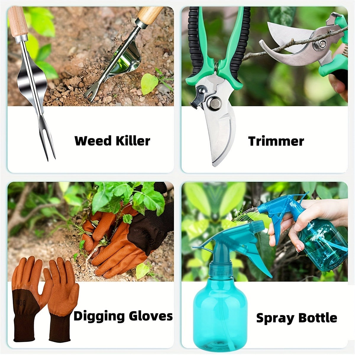 Gardening Kit 9-Piece with Gloves & Carry Bag | Heavy Duty Rust-Resistant Garden Tool Set Trowel Weeder Pruner Rake | Planting Gift for Women Men Beginners