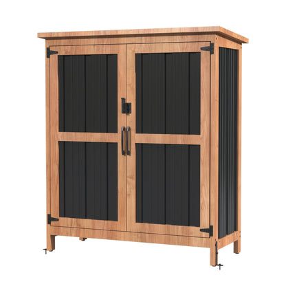 Metal Outdoor Storage Cabinets with Shelf-Equipped Tall or Low Models and 3 x 2 x 4.6 Ft Shed Option