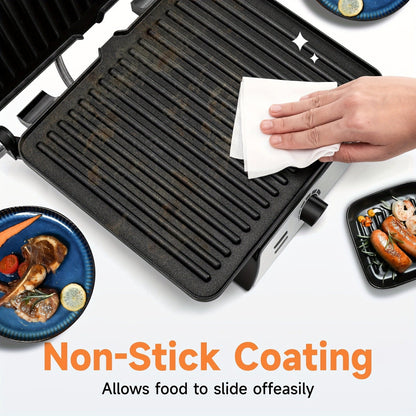 Sandwich Maker 3-in-1 Mini Indoor Grill & Panini Press – Non-Stick 180° Opening, Floating Hinge, 60-Min Timer, Temp Control & Grease Tray | Compact Electric Grill for Home & Dorm