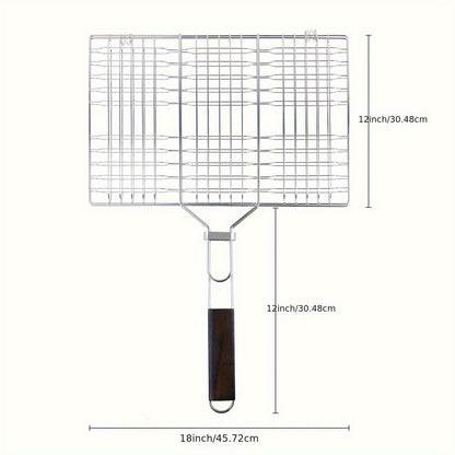 Grill Basket Stainless Steel Folding BBQ Grilling Basket for Fish Chicken Vegetables Shrimp Portable Outdoor Camping Barbecue Accessory 3 Sizes
