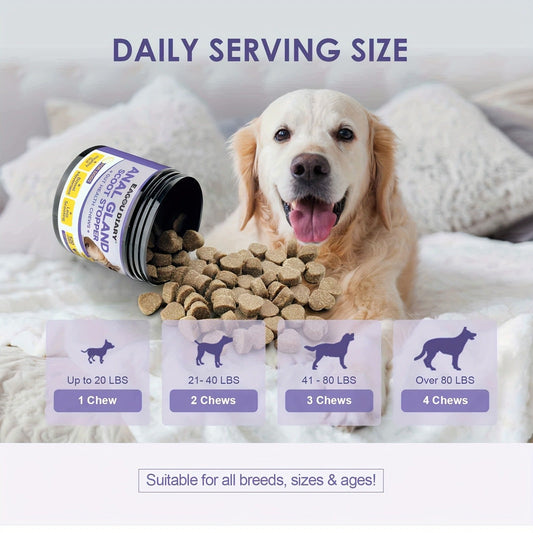 Dog Anal Gland Support Chews 120ct – Fiber Supplement for Scooting Relief with Pumpkin, Psyllium Husk, Probiotics & Dandelion – Digestive & Gut Health Soft Chews for All Breeds & Ages