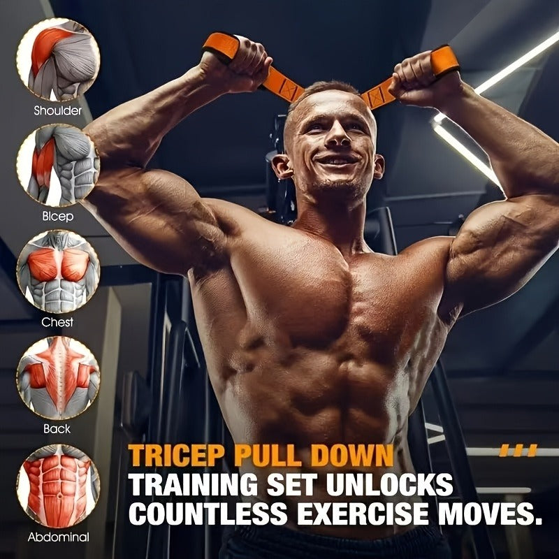 Orange Five-Piece Door-Anchor Resistance Band Set with Three Tubes, Door Anchor and Pictured Handles