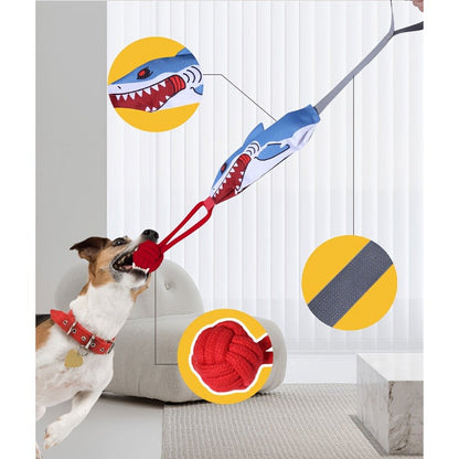 Dog Toy Rope Tug with Knotted Squeaky Ball in Camouflage, Corn, Eagle or Shark Designs for Larger Dogs