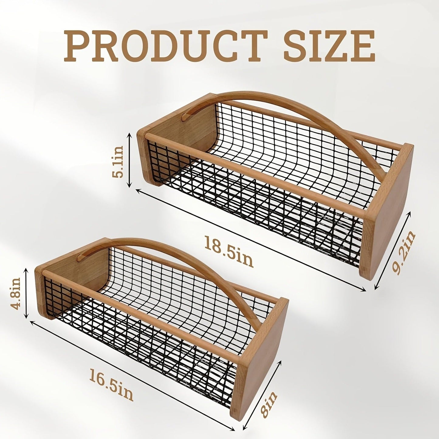 Garden Harvest Basket with Metal Mesh Body, Wooden Ends, Carry Handle and Small or Large Black Options