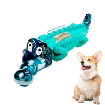 Dog Toy Blue Rubber Crocodile Chew Design with Milk Flavor, Raised Ridges and 20-100 lb Guidance