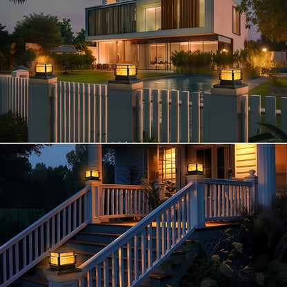 Six-Pack Solar Fence Post Cap Light Set for 4 x 4, 5 x 5 or 6 x 6 Posts with Amber Illumination
