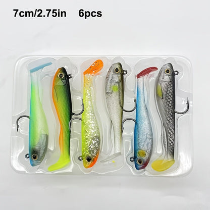 Fishing Lure Set 6-Piece Pre-Rigged Paddle-Tail Soft Swimbaits with Jig Hooks in 2.75 or 3.54-Inch Sizes