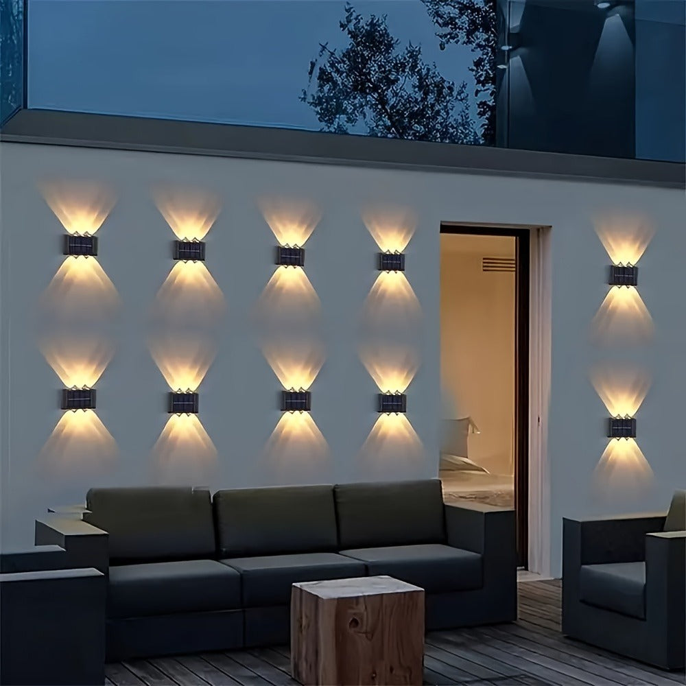 Eight-Pack Solar Wall Lights with Six LEDs Each, Up-and-Down Beams and Warm or White Light Options