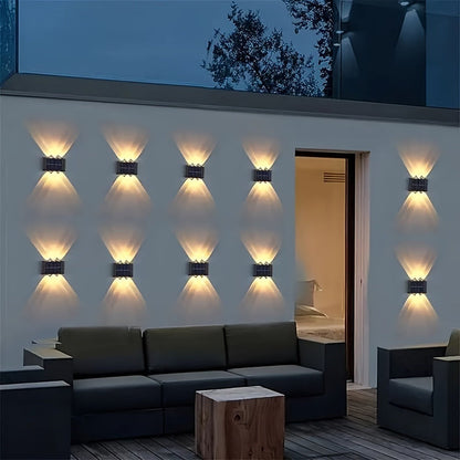 Eight-Pack Solar Wall Lights with Six LEDs Each, Up-and-Down Beams and Warm or White Light Options