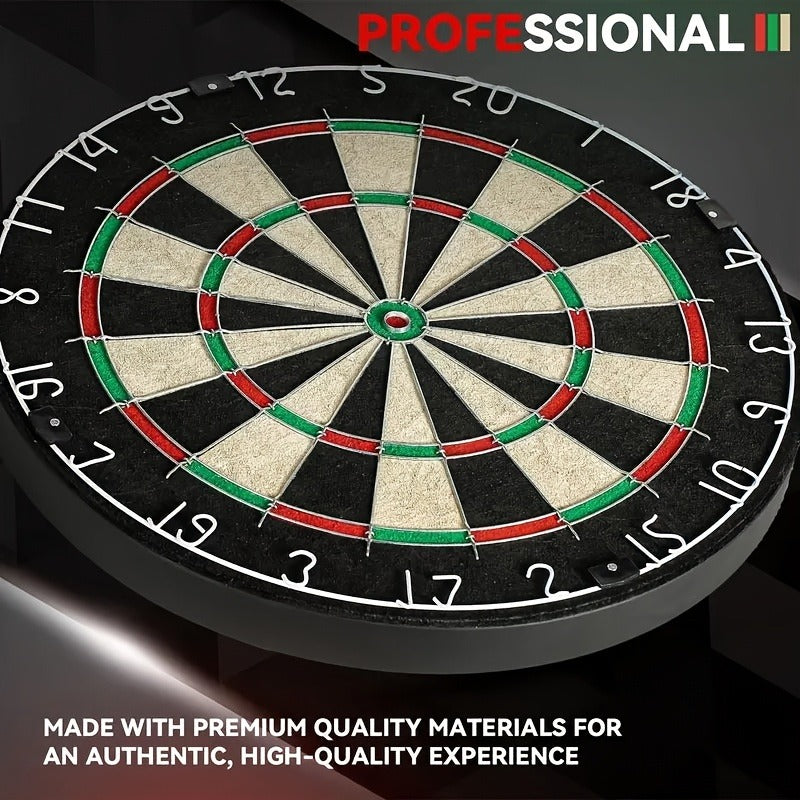 18-Inch Sisal-Style Bristle Dartboard Set with Six Steel-Tip Darts, Metal Hanging Bracket and Number Ring