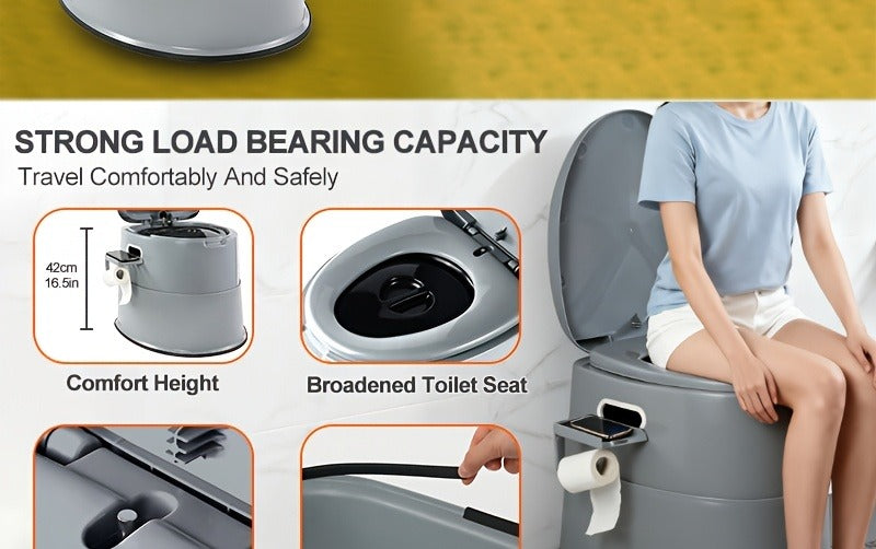 Portable Camping Toilet Extra Large for Adults – Indoor Outdoor Commode with Detachable Inner Bucket & Removable Paper Holder, Lightweight & Compact for Camping, Boat, Van & Emergency Use, Black & Gray