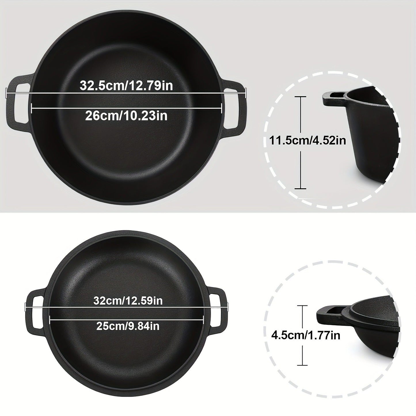 Pre-Seasoned-Labeled Cast Iron Dutch Oven with Reversible Skillet Lid, Trivet, Handle Covers and Scraper