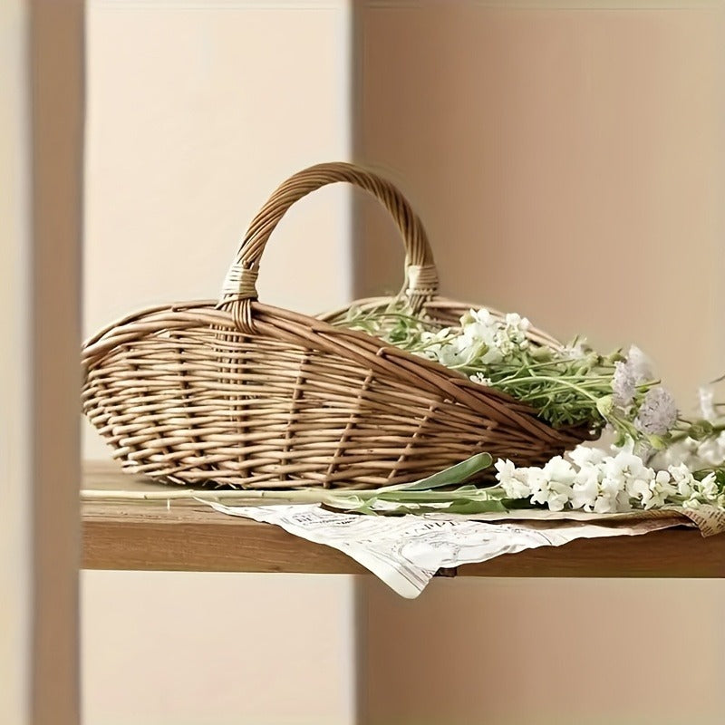 Wicker Storage Basket with Handles – Handcrafted Natural Seagrass Organizer for Home, Garden & Farmhouse Decor, Flowers, Produce & Blankets
