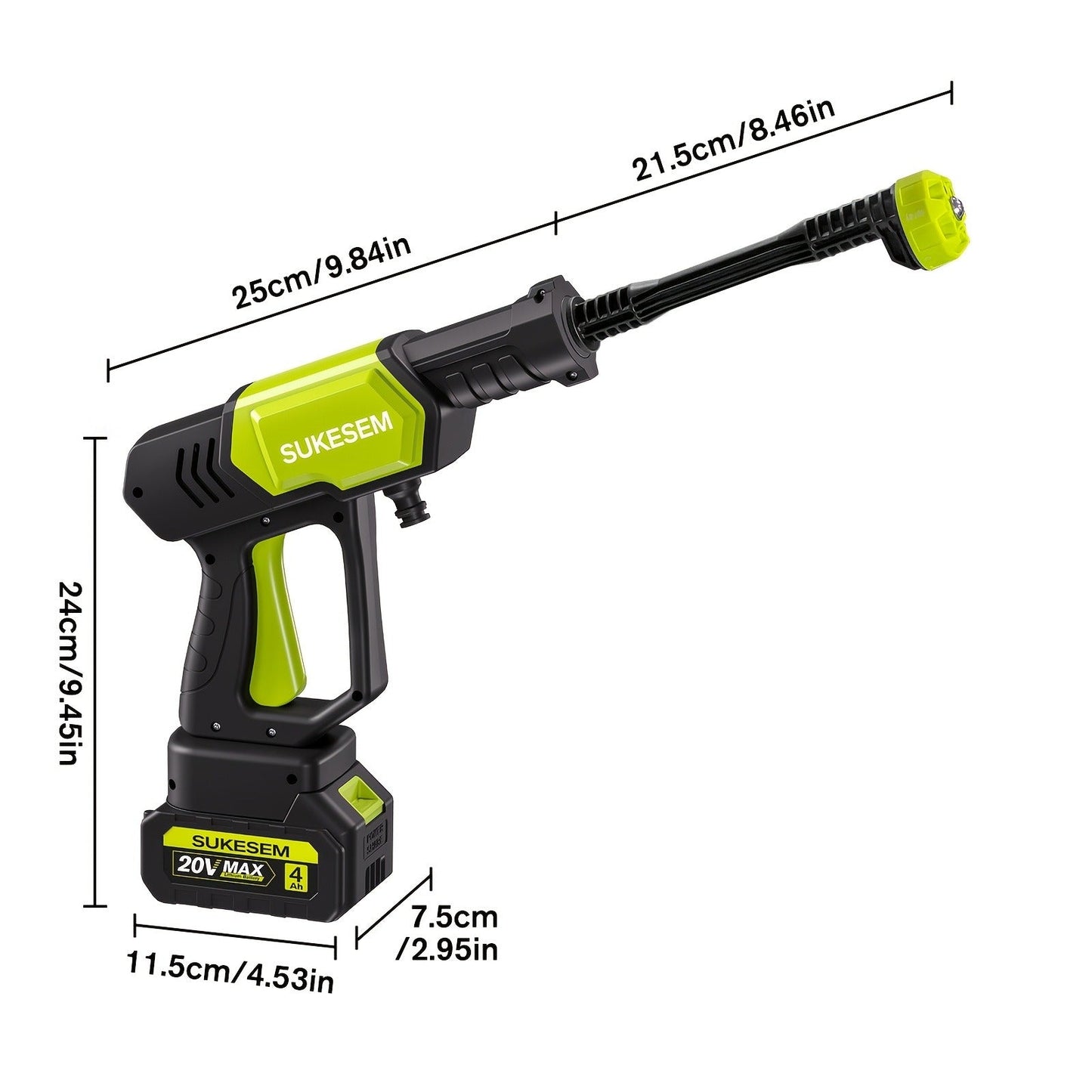 Cordless Pressure Washer Battery Powered Portable Car Wash Gun High Pressure Cleaner for Cars Yards Gardens Patios Driveways with Rechargeable Battery & Accessories