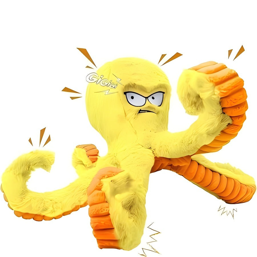 Dog Toy Octopus Plush with Built-In Squeaker and Crinkle Texture in Blue or Yellow with 1, 2 or 4-Pack Options