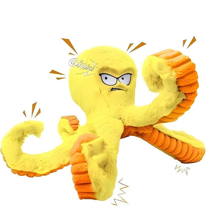 Dog Toy Octopus Plush with Built-In Squeaker and Crinkle Texture in Blue or Yellow with 1, 2 or 4-Pack Options