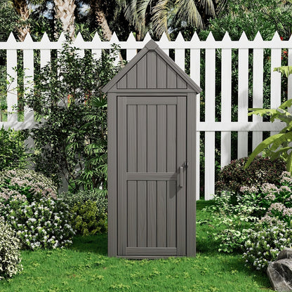 Tall Resin Outdoor Storage Shed with Sloped Roof, Lock-Ready Door and Interior Hooks in Black or Brown