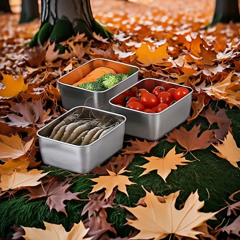 Food Storage Containers Six-Piece Stainless Steel Square Set with Secure Lids for Fridge and Dishwasher Use
