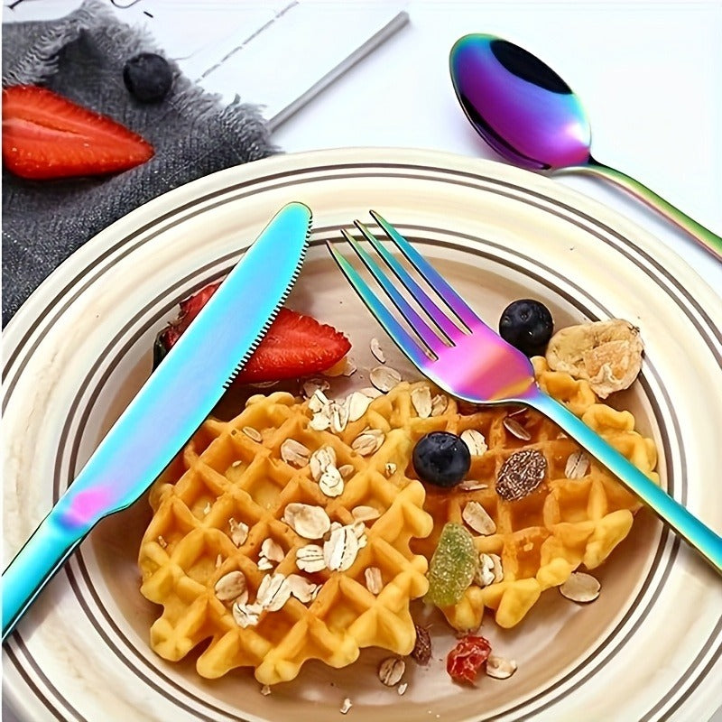 60-Piece Rainbow Flatware Set with Five Utensil Forms in Twelve-Piece Rows for Complete Table Settings