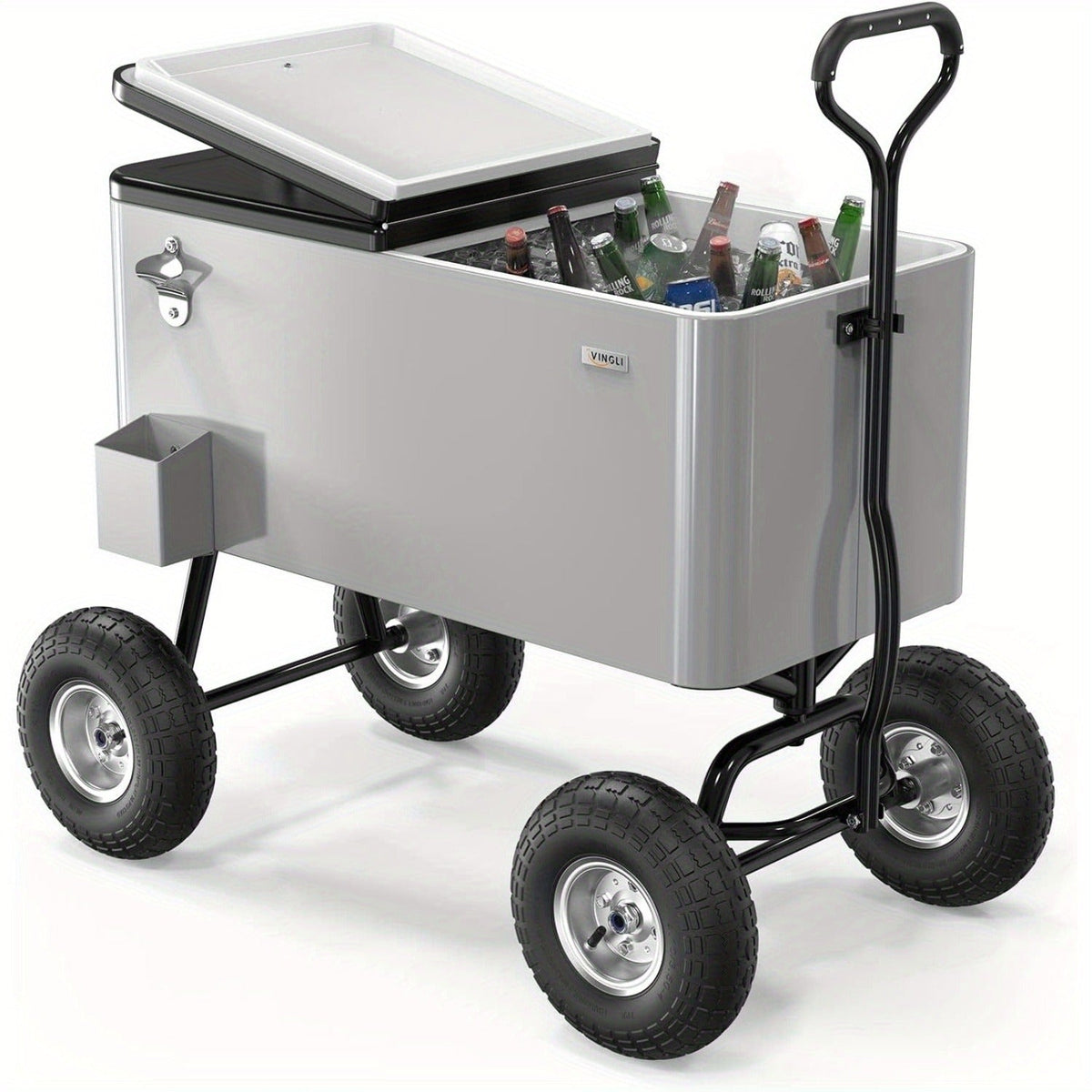 Rolling Cooler Cart 80QT Portable Wagon with 10" Wheels, Patio Beach Outdoor Drink Cooler, for Camping, Travel and Outdoor Use