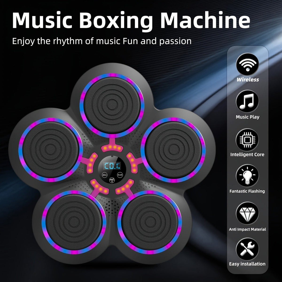 Wall-Mounted Five-Pad Boxing Target with Music Controls and Black or Upgraded-Lighting Checkout Options