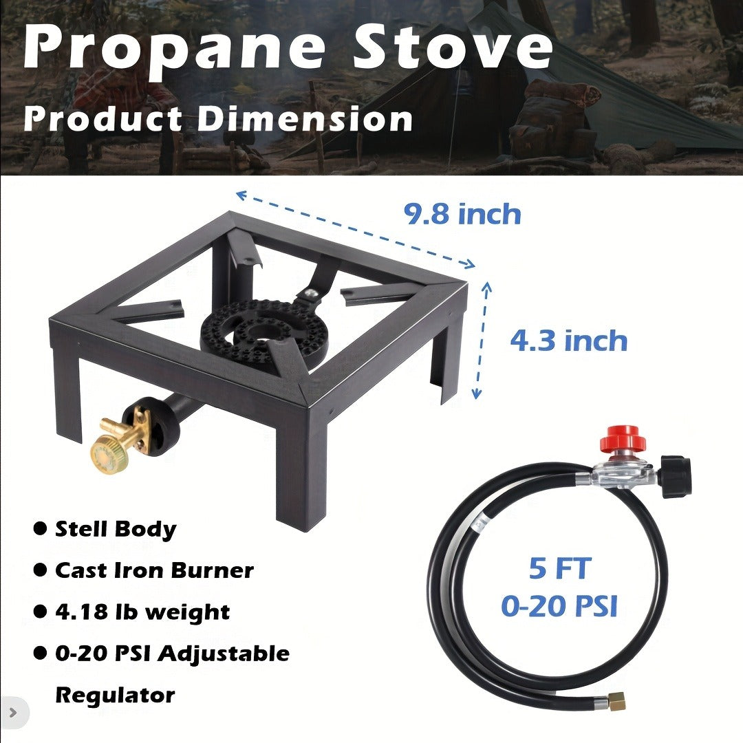 Portable Propane Burner Stove in Single or Double Burner Options with Hose and 20 PSI Regulator Shown