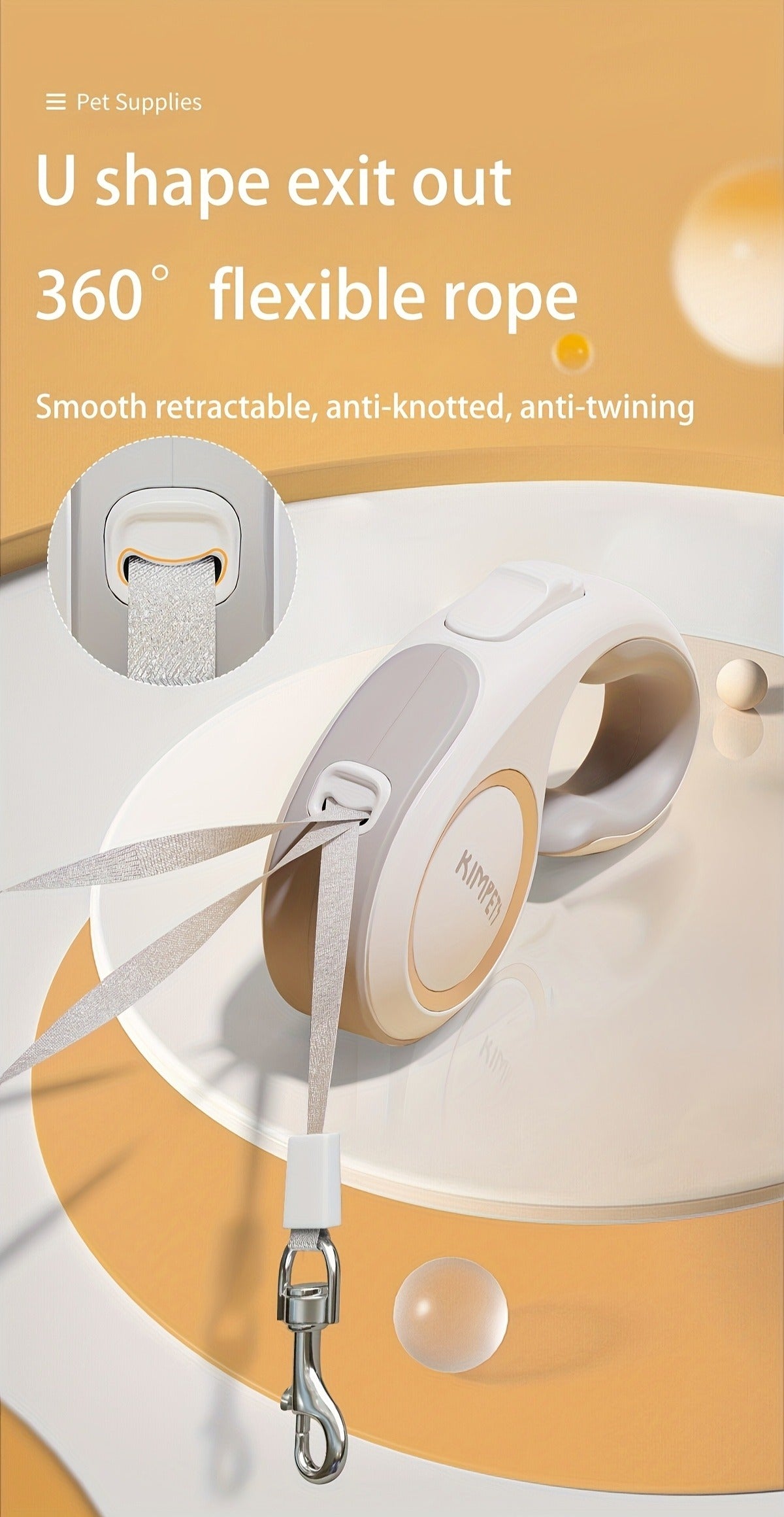 Retractable Dog Leash with 16-Foot Tape, One-Button Lock and Six Champagne, White or Blue Size Options