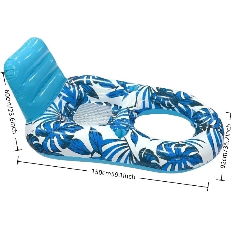 Inflatable Pool Float Set of 2 – 59.1x36.2 Inch Portable Raft with Dual Cup Holders for Pool Beach Lake Outdoor Leisure, Blue & White Seaside Design
