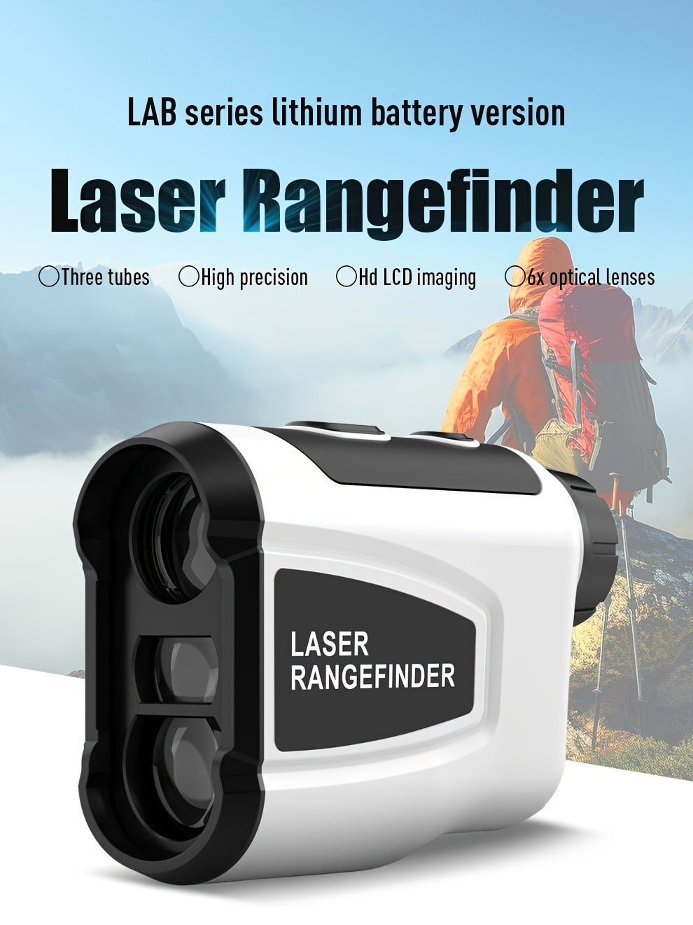 White Golf Laser Rangefinder, Model LAB12 with 1200-Yard Source Rating, 6x Optics and USB Charging