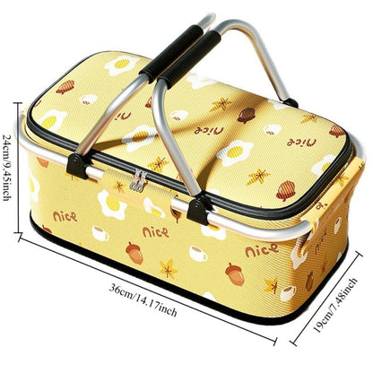Aluminum-Frame Picnic Basket in Four Exact Fried-Egg, Kitten, Rabbit and Cherry Pattern Options