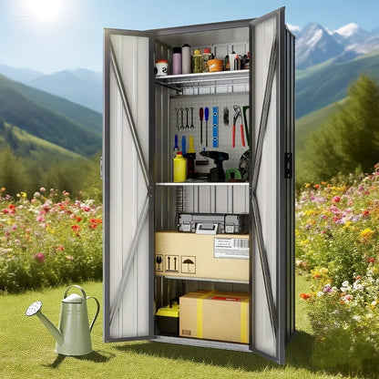 Tall Metal-Look Outdoor Storage Cabinet with Double Doors, 22 or 28 Cu Ft Checkout Capacity Options