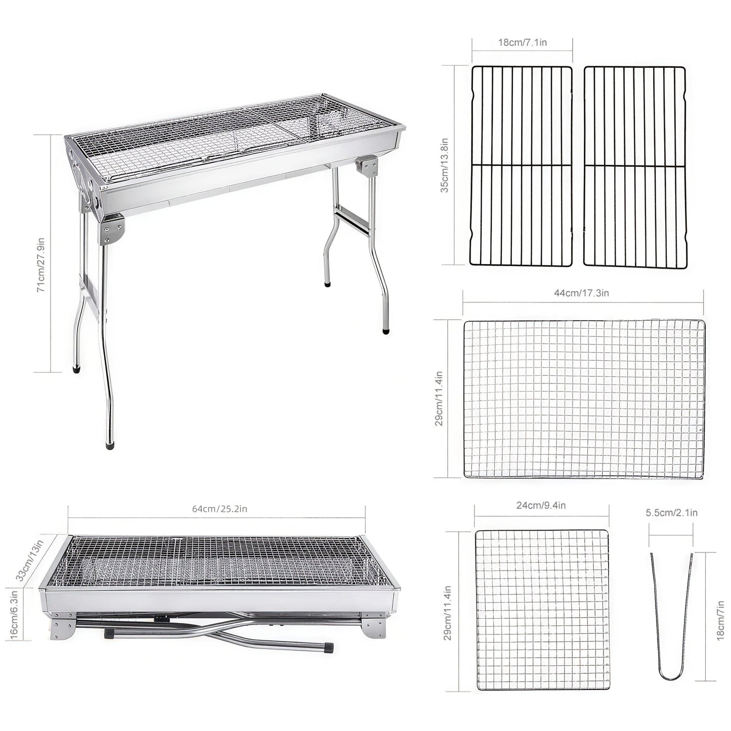 Folding Charcoal Grill with Stainless-Steel-Labeled Frame, Lower Shelf and Large or Extra-Large Package Options