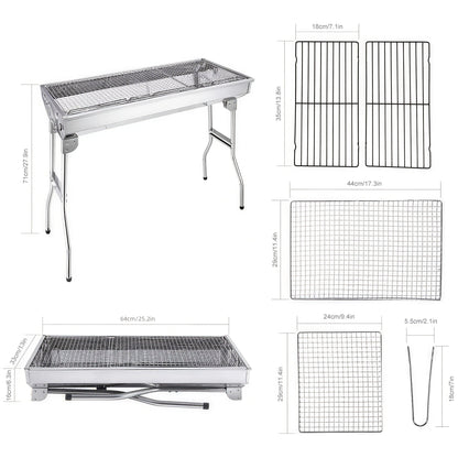Folding Charcoal Grill with Stainless-Steel-Labeled Frame, Lower Shelf and Large or Extra-Large Package Options